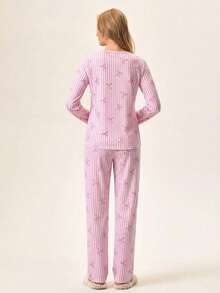 Loomlin Zestaw piżam damskich, bawełnianych, 2 szt., w paski i wzór bot, uroczy