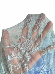 CovetEZ Women's Light Blue Lace Contrast Mesh Sexy T-Shirt, Spring/Summer Baby Blue Top Women Lace Long Sleeve Top Long Sleeve Mesh Top - Baby Blue - View 7