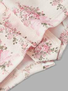 SHEIN MOD 复古花卉印花梦幻浪漫魅力收腰衬衫，饰有荷叶边、蝴蝶结和交叉系带——完美适用于约会、派对、节日、下午茶和生日派对 - 粉色 - 查看 4