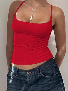 Zyxie Women's Casual Sleeveless Crop Top, Minimalist Solid Color, Suitable For Daily Commute, Summer - Red - View 3