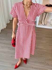 Siren Gaze Women's Casual Plaid Mid-Length Dress, Summer