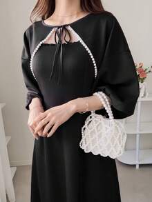 FRIFUL 2pcs Women Cover Up & Slip Dress Set With Trim Decor Lounge Sets For Women - Black - View 5