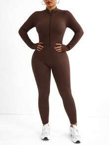 Rhythm Era 加大码无缝咖啡色运动连体裤