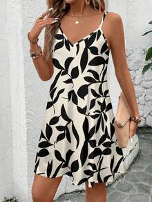 Đầm không tay dáng rộng dành cho nữ, in hình lá cây, thích hợp cho mùa hè. - Nhiều màu - Xem 3