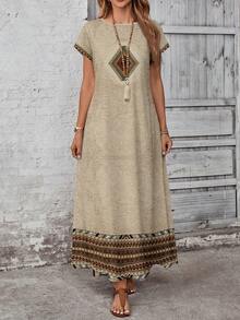 SHEIN LUNE 休闲简约百搭图案女式夏季连衣裙，休闲 - 彩色 - 查看 3