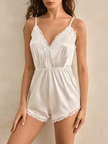 Charlaine Bộ đồ ngủ liền thân nữ bằng vải satin Pháp sang trọng, thoải mái, chất liệu charmeuse. - trắng - Xem 5