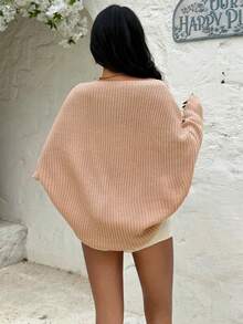 EgrlEra Women's Casual Versatile Solid Color Batwing Sleeve Sweater - Apricot - View 2
