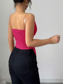 Rafferiza Valentine's Day Fashion Bow Transparent Strap Red Zipper Design Camisole - Hot Pink - View 2