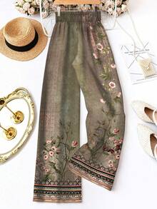 SHEIN LUNE 女士碎花系带腰裤，适合春夏穿着 - 彩色 - 查看 2