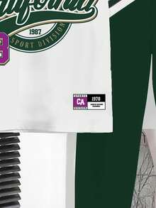 Setelan Kaos dan Celana Panjang Lengan Pendek Leher Bulat Nyaman Gaya Minimalis Kasual Baru untuk Remaja Laki-laki Gaya Y2K dengan Angka 23 Inggris, Motif Retro Amerika, Warna Blok, Cocok untuk Musim Semi/Panas - MultiWarna - View 5