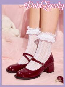 Dola Lovely 女士红色基本款玛丽珍高跟鞋，学院风，适合万圣节、圣诞节、感恩节 - 紅色 - 查看 3