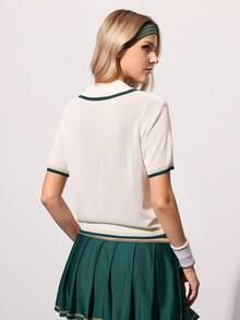 女士运动针织网球Polo衫 - 白色 - 查看 2