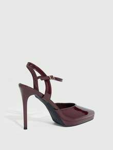 CUCCOO SZL Women Shoes Pointed Thin High Heel Heightening Water Table Burgundy Ankle Strap Simple Back Lift Women's Back Empty Shoes Wedding Party Banquet Simple Fashion Sexy Women's High Heel Shoes Women's Shoes - Redwood - View 3