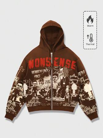 Street Life Felpa con cappuccio casual da uomo con stampa a cartoni animati