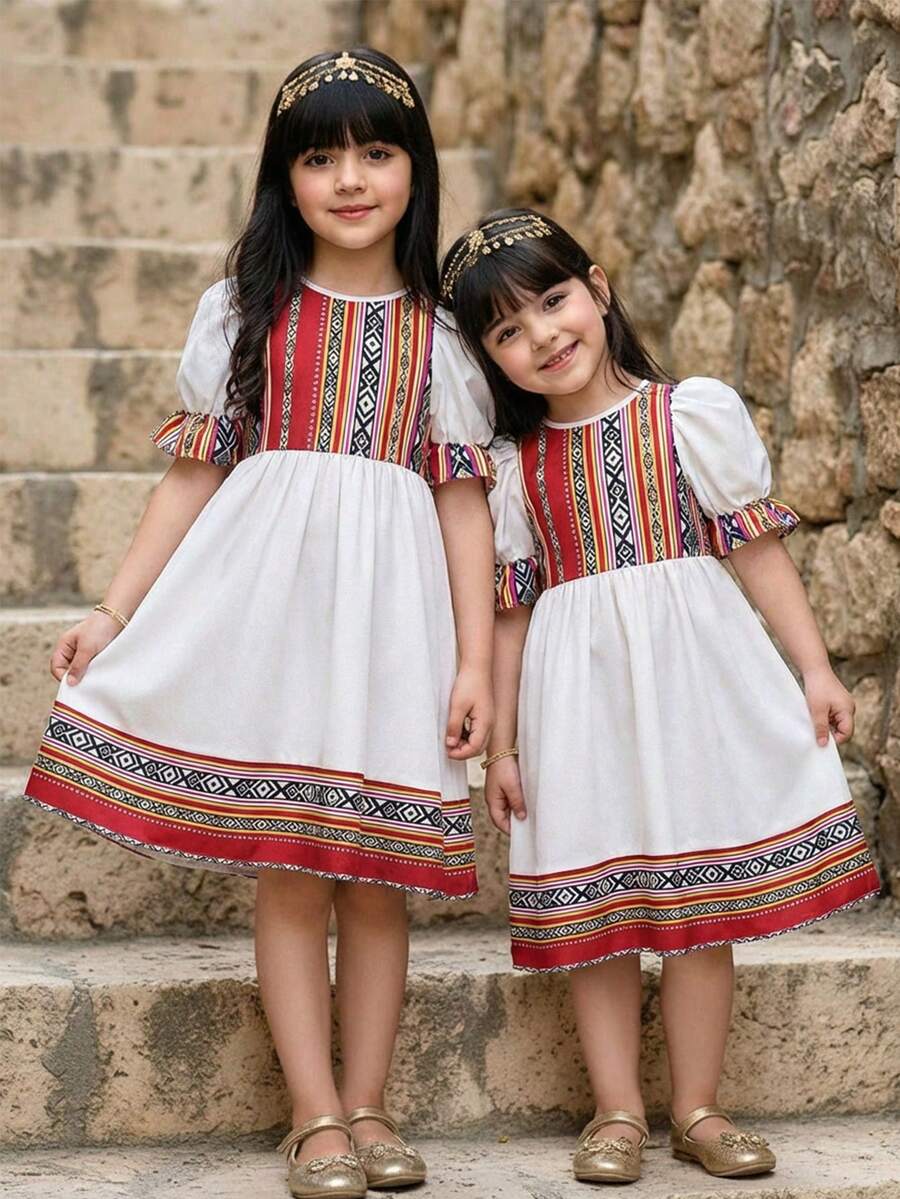 SHEIN Traditional Arab Jalabiya Abaya Lace - Multicolor - View 1