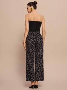 Olia Maree Olia Maree 女士荷叶边腰带豹纹阔腿宽松裤 - 灰色 - 查看 4