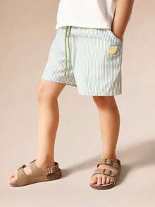 SUMWON Boys Elastic Waist Pull On Striped Cotton Casual Summer Shorts With Side Pockets And Drawstring Waistband - Green - View 4