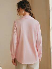 Anewsta Women's New Spring/Summer Long Sleeve Pink Embroidered Rhinestone Butterfly Elegant Luxurious Blouse, Refined Shirt - Pink - View 3