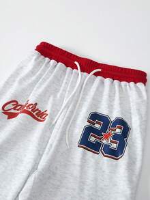 2pcs/Set Casual Street Style Knit T-Shirt & Sweatpants Set For Teenage Girls, Suitable For Outdoor, Sports, American Style - Grey - View 6