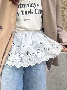 FRIFUL Chân váy xếp lớp thêu rỗng màu trơn dáng thường ngày dành cho nữ, thích hợp cho mùa xuân. - Màu be - Xem 2