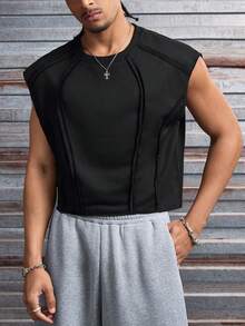 AXEPEAK Men's Loose Fit Crew Neck Casual Sleeveless Vest, Solid Color - Black - View 4