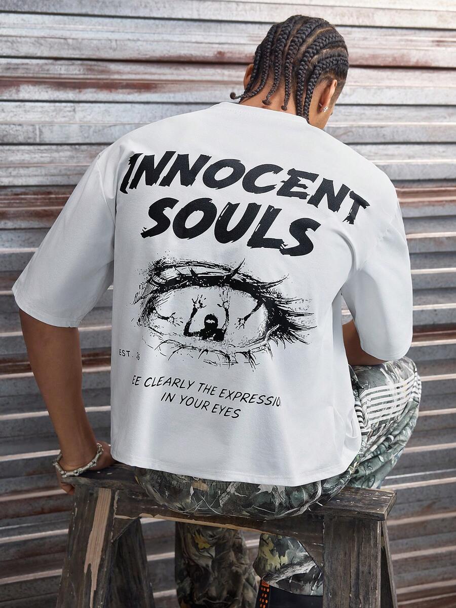 AXEPEAK 男士标语印花圆领休闲宽松T恤 - 白色 - 查看 1