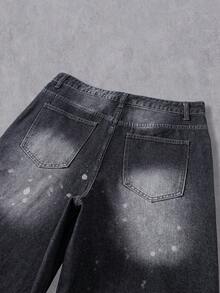 Manfinity Denimwave Retro American Style Distressed Waistband Denim Wide Leg Pants, Unisex - Multicolor - View 5