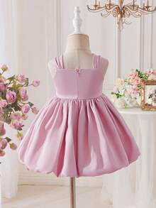 SHEIN Baby Girl Solid Color Woven Spaghetti Strap Dress, Baby Girl - Pink - View 2