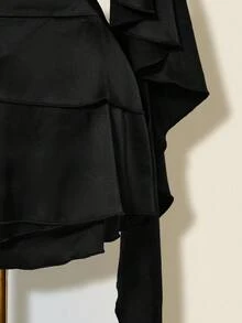 SHEIN ICON 女士缎面露背荷叶边修身迷你连衣裙，配腰带 - 黑色 - 查看 7