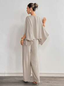 Siren Gaze Minimalist, Loose-Fitting, Flowing Two-Piece Suit For Women; A Sophisticated Summer Choice; Featuring A Top And Wide-Leg Trousers; Simple Yet Elegant Women's Clothing Spring - Apricot - View 2