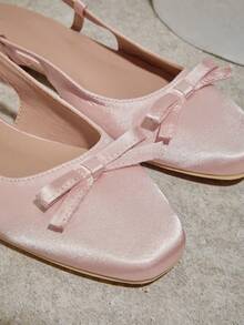SHUZIA Giày cao gót thấp gót quai ngang bằng satin thắt nơ thanh lịch dành cho nữ. - Màu Hồng  San hô - Xem 3