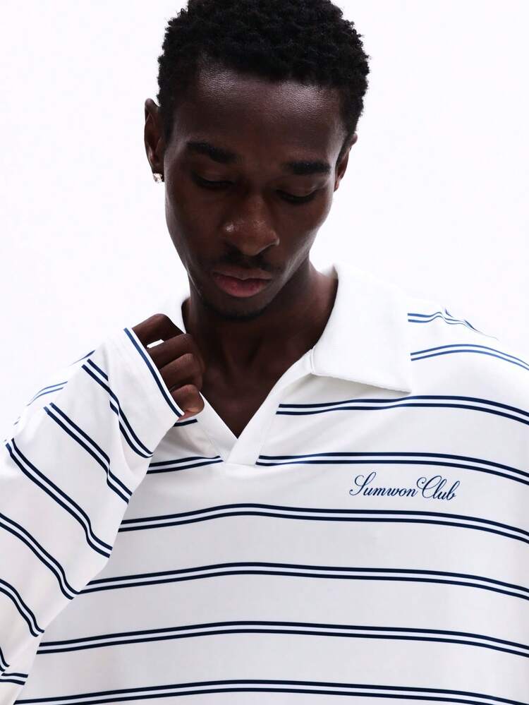 Striped Long Sleeve V-Neck Polo