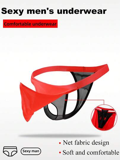 WENEZON Herrmode Mesh Kontrastfärg Sexiga Transparenta Trosor G-string Underkläder Grenlösa Underkläder Herr Jockstrap