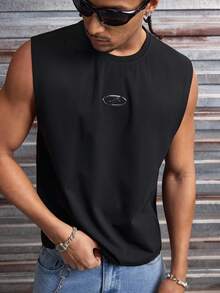 AXEPEAK 男士金属装饰圆领休闲背心 - 黑色 - 查看 5