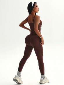 Dewbera Women's Leopard Print Fitted Tank Top And Leggings Sports Set - Multicolor - View 7