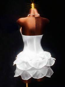 Amplova 优雅性感荷叶边抹胸迷你连衣裙 - 白色 - 查看 8