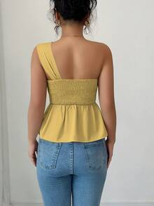 Selianne Blusa plisada de unicolor elegante para mujer, adecuada para el uso diario en verano - amarillo ganso - Ver 2