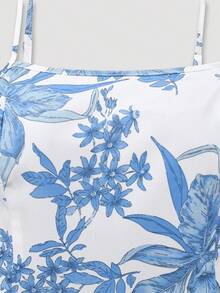 Franclia 大码女式印花雪纺喇叭袖外套和吊带裙两件套，优雅度假装，印花连衣裙搭配雪纺开衫，度假女装半身裙套装，夏季两件套，蓝白连衣裙，女士夏季套装，夏季半身裙套装，夏季两件套，夏季连衣裙搭配罩衫，女士夏季套装，印花吊带裙，度假女装 - 藍白色 - 查看 3