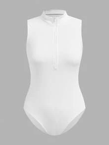 SHEIN EZwear Bộ áo liền thân dệt kim 2 mảnh màu đen trắng dành cho nữ - Nhiều màu - Xem 4