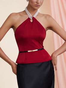 Chiquease Trägertop mit Kunstperlendetails, sexy - Rot - Übersicht 1