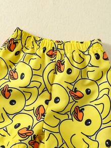 SHEIN 男婴可爱小鸭印花泳裤，适合海滩、游泳、冲浪、防晒 - 黃色 - 查看 5