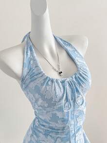 Sweetra Vestido de línea A para vacaciones, con textura plisada y efecto estilizante, estilo Y2K sexy - Azul - Ver 6