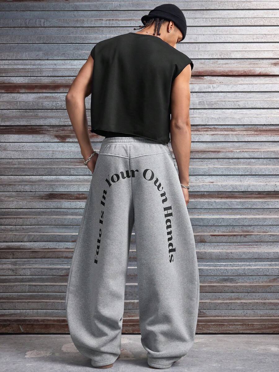 AXEPEAK 男士字母印花弹力腰休闲宽松运动裤 - 淺灰色 - 查看 1