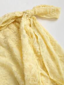 Sweetra Y2K Sexy Lace Asymmetric Shoulder Asymmetrical Hem Dress - Yellow - View 3