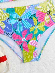 SHEIN 2pcs/Set Tween GirlsTropical Floral Elastic Quick Dry Comfortable Knit Fabric Tween Girl) Camisole Bikini Top, Suitable For Beach, Pool, Seaside, Surfing, Vacation, Summer, Travel Tween Girls Printed Swimwear 2 Pieces Bathing Suit For Girls Tankini Tween Girl Swimwear Two Pieces Summer Two Pieces Set Teens Swim Suit Girls Tropical Set Girls One Piece Summer Outfit Multicolor Swimwear Bathing Suit Full Piece Kids Tween Girl Marble Print One Piece - Multicolor - View 4