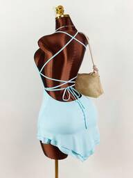 Amplova Vestido Curto Sexy Feminino com Decote Halter e Costas Vazadas, Adequado para Férias na Primavera, Busto Pregueado que se Ajusta Perfeitamente ao Formato do Busto, Conjunto de Férias Feminino