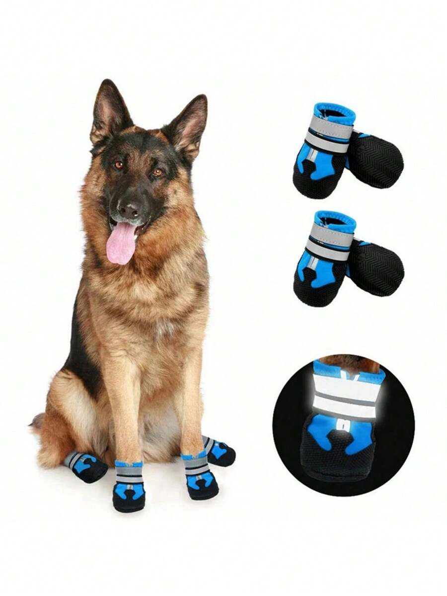 4 Pcs Set Medium/Large Dog Anti-Slip Waterproof Pet Shoes Covers - Blue - View 1