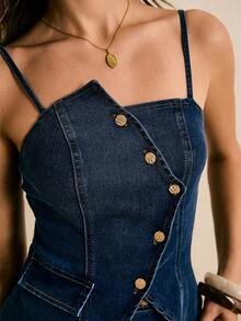 Poéselle Women's Sleeveless Slim Fit Denim Tank Top, Fashion Summer - Dark Wash - View 5