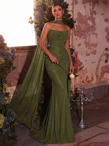 Glamrae Váy yếm hở lưng co giãn đính đá Rhinestone thanh lịch, gợi cảm, thích hợp cho đám cưới, tiệc tùng, kỳ nghỉ, vũ hội và sự kiện trang trọng - xanh quân đội - Xem 6