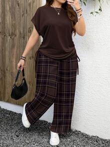 EMERY ROSE Casual Minimalist Leopard Print Plus Size 2 Pieces Set, Suitable For Summer Spring - Multicolor - View 1